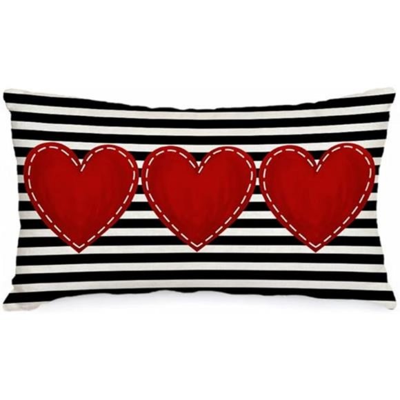 Valentines Day Throw Pillow Cover Decorative Accent Case Striped Heart Decor - Picture 7 of 7